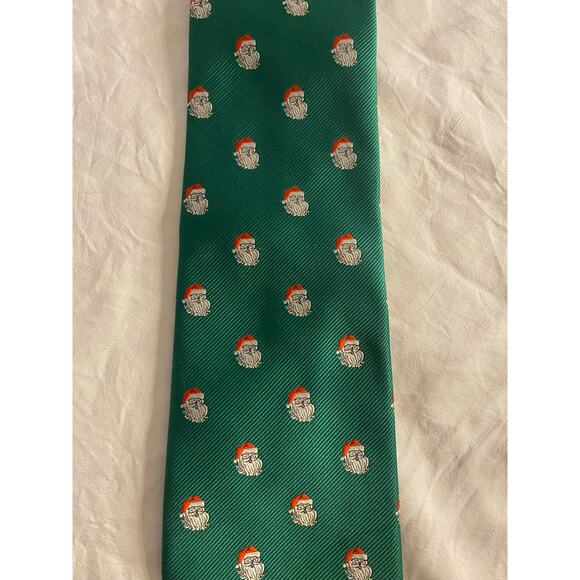 Vintage Holiday Christmas Necktie Green Santa Print Handmade HISDERN Men’s Tie - Picture 3 of 6